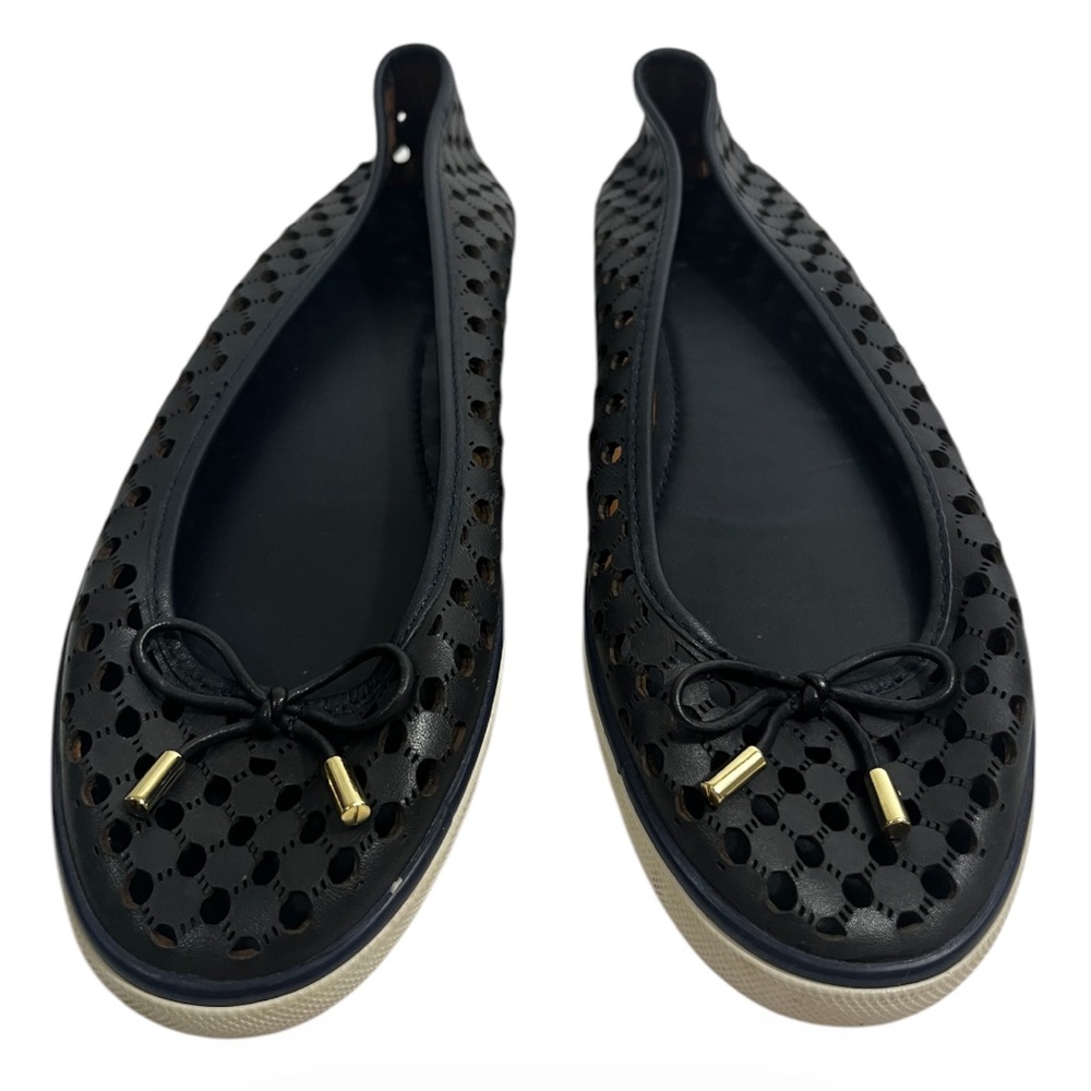 Tory Burch Skyler Perforated Sneaker Flats Size 8, Navy Blue Leather - Picture 3 of 10
